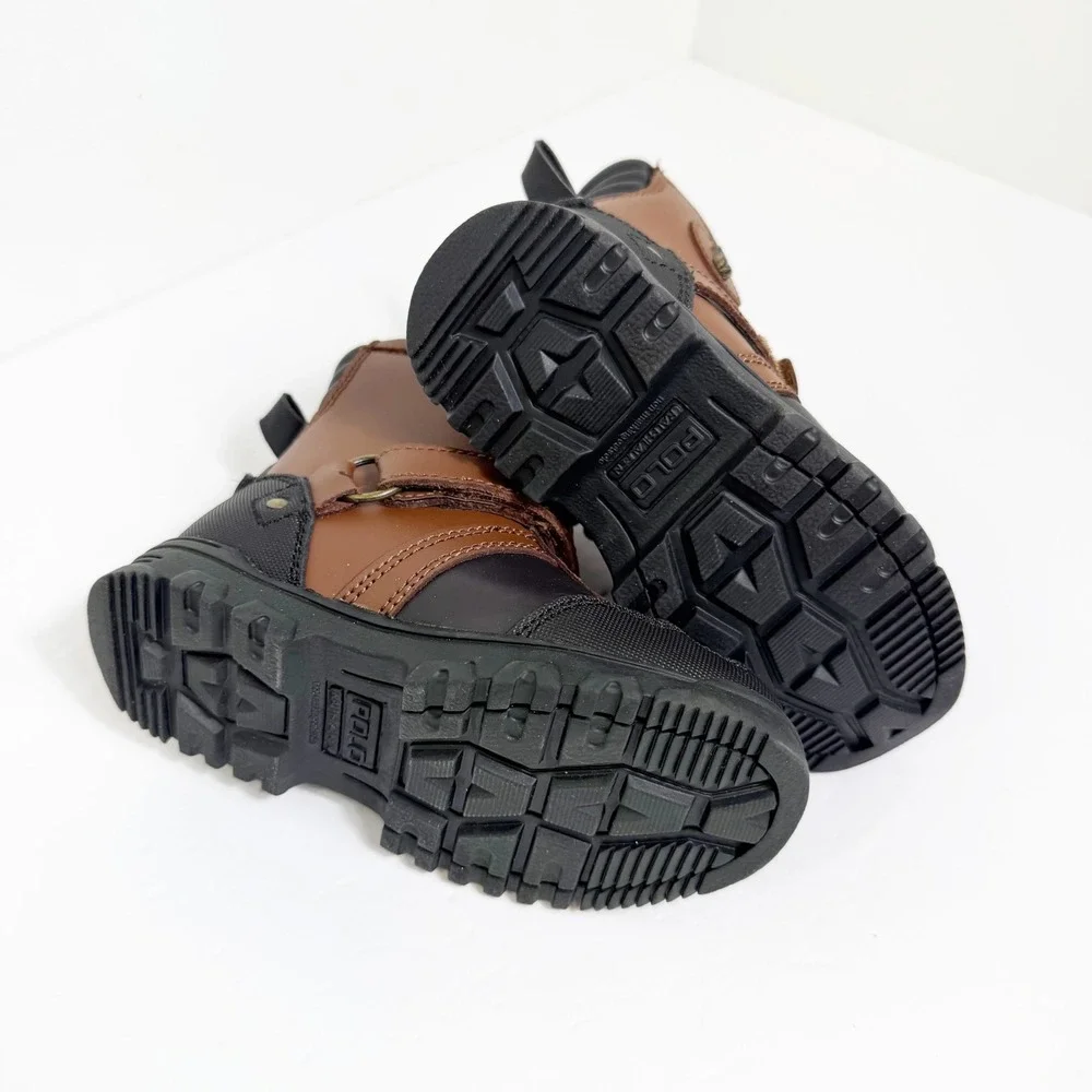 Polo Ralph Lauren Kids Conquered Boots Kids Sz 10 Brown Black Leather Zip Winter